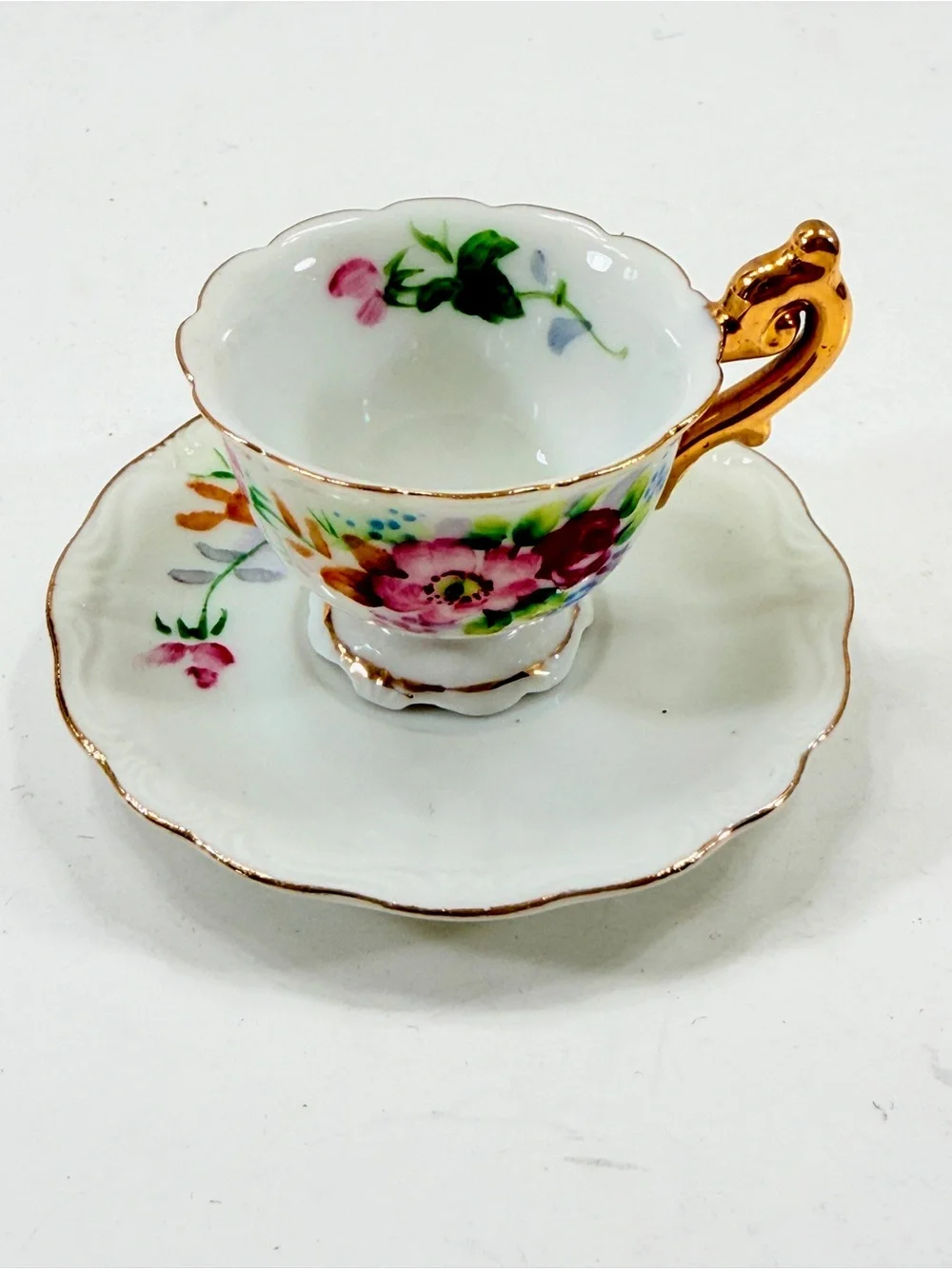 Vintage Miniature Mini Tea Cup Saucer Set Porcelain Hand Painted Flower Japan